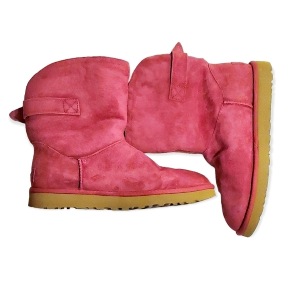 UGG Red Suede Leather Remora Classic Short Boots Crystals Buckle Sz 9 - Picture 4 of 12